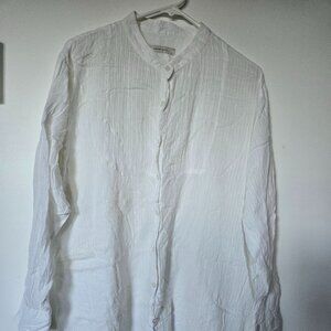 Beautiful White Blouse with White on White Floral Print, Size L (or oversize)